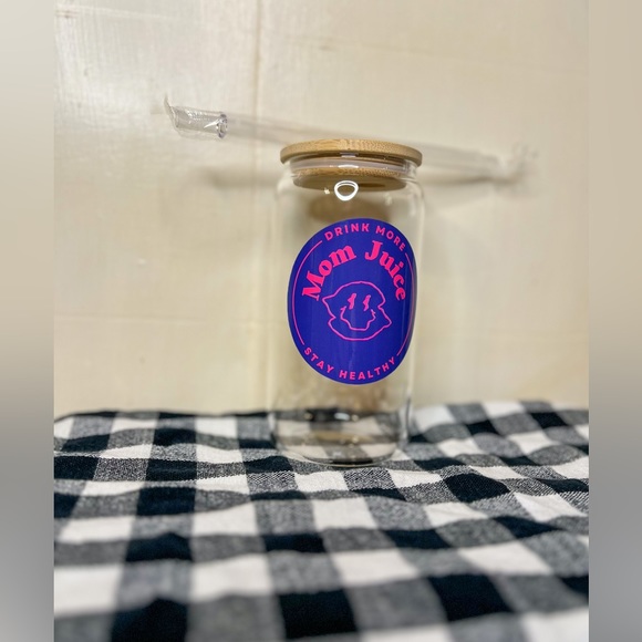 “Mom Juice” Glass Tumbler 16 oz Includes Bamboo Lid and Sealed Straw - Picture 2 of 2